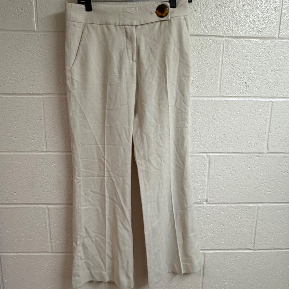 Tory Burch Womens Silk Cotton Wide Leg Trousers 4 Cream Ivory Tortoise Button